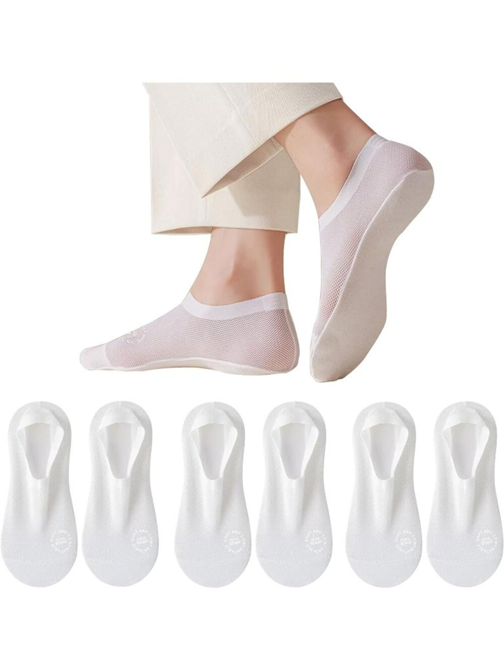 🧦Women's All White 6 Pairs No Show Socks Slip Liner Breathable Invisible Socks